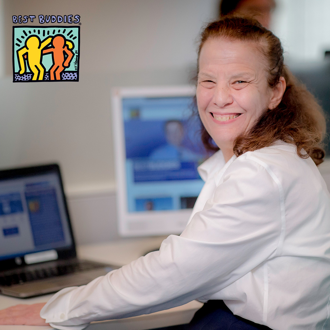 bbi-social-media-10 Female Best Buddies Jobs participant working at a computer